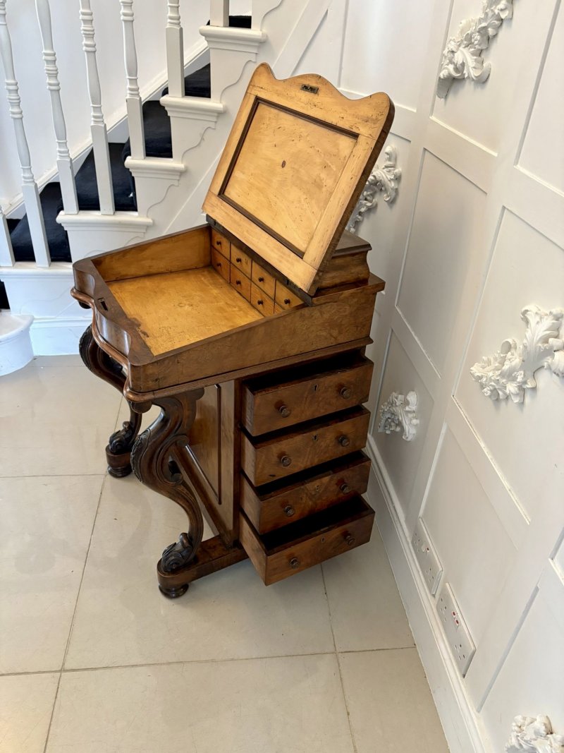 Antique Victorian Quality Burr Walnut Freestanding Davenport - Image 4